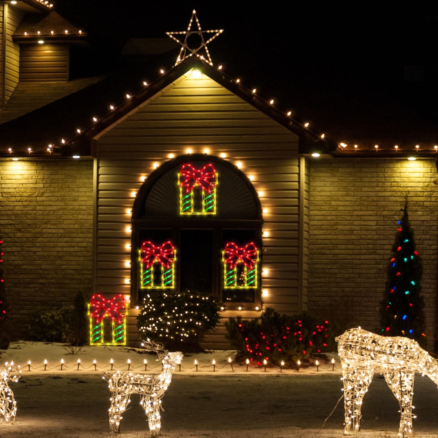 16" Christmas Window Silhouette Lights Decorations - 4 Pack Christmas Lighted Gift Boxes- Used for Holiday Christmas Trees, Wall, Fireplaces, Interior and Exterior Door and Window Decorations