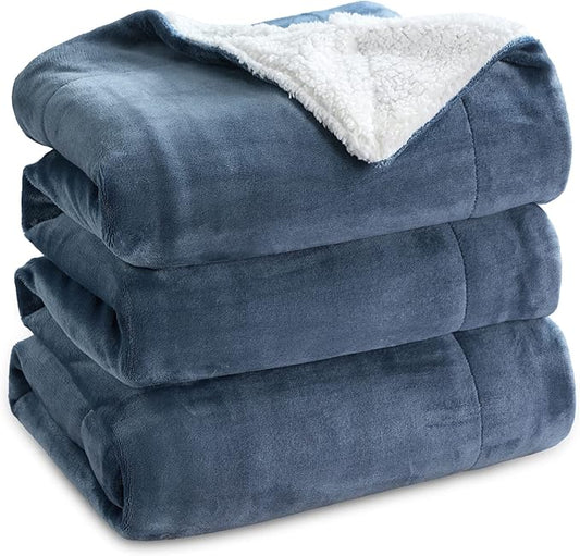 Bedsure Sherpa Fleece Blankets King Size for Bed - Thick and Warm, Soft Fuzzy Plush King Blanket for Winter, Slate Blue, 108x90 Inches