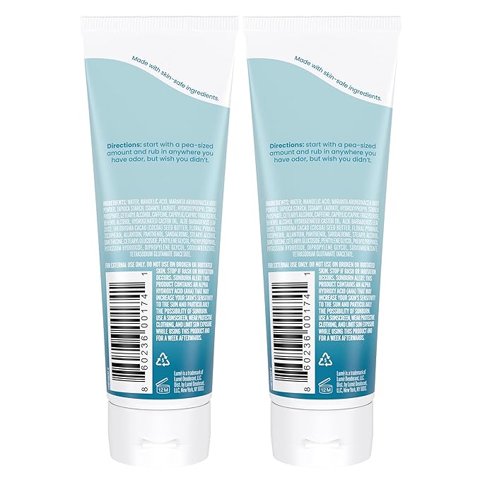 Lume Whole Body Deodorant - Invisible Cream Tube - 72 Hour Odor Control - Aluminum Free, Baking Soda Free, Skin Safe - 3.0 ounce (Pack of 2) (Unscented)