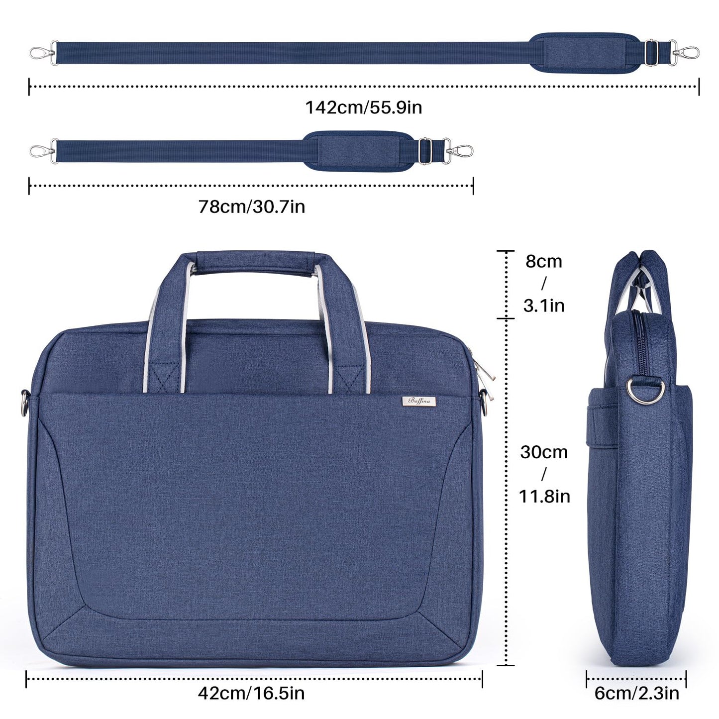 BAFFINA 15.6 16 Inch Laptop Shoulder Bag for Men Women,Waterproof Computer Carrying Case Messenger Bag with Strap,Laptop Briefcase for 14-15-16 Inch MacBook/Chromebook/Notebook Hp Dell Acer Asus,Blue