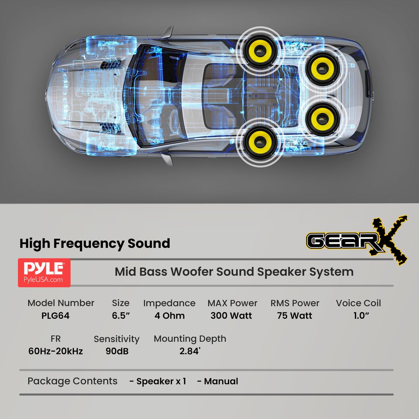 Pyle 6.5 Inch Mid Bass Woofer Sound Speaker System - Pro Loud Range Audio 300 Watt Peak Power w/ 4 Ohm Impedance and 60-20KHz Frequency Response for Car Component Stereo PLG64,Yellow