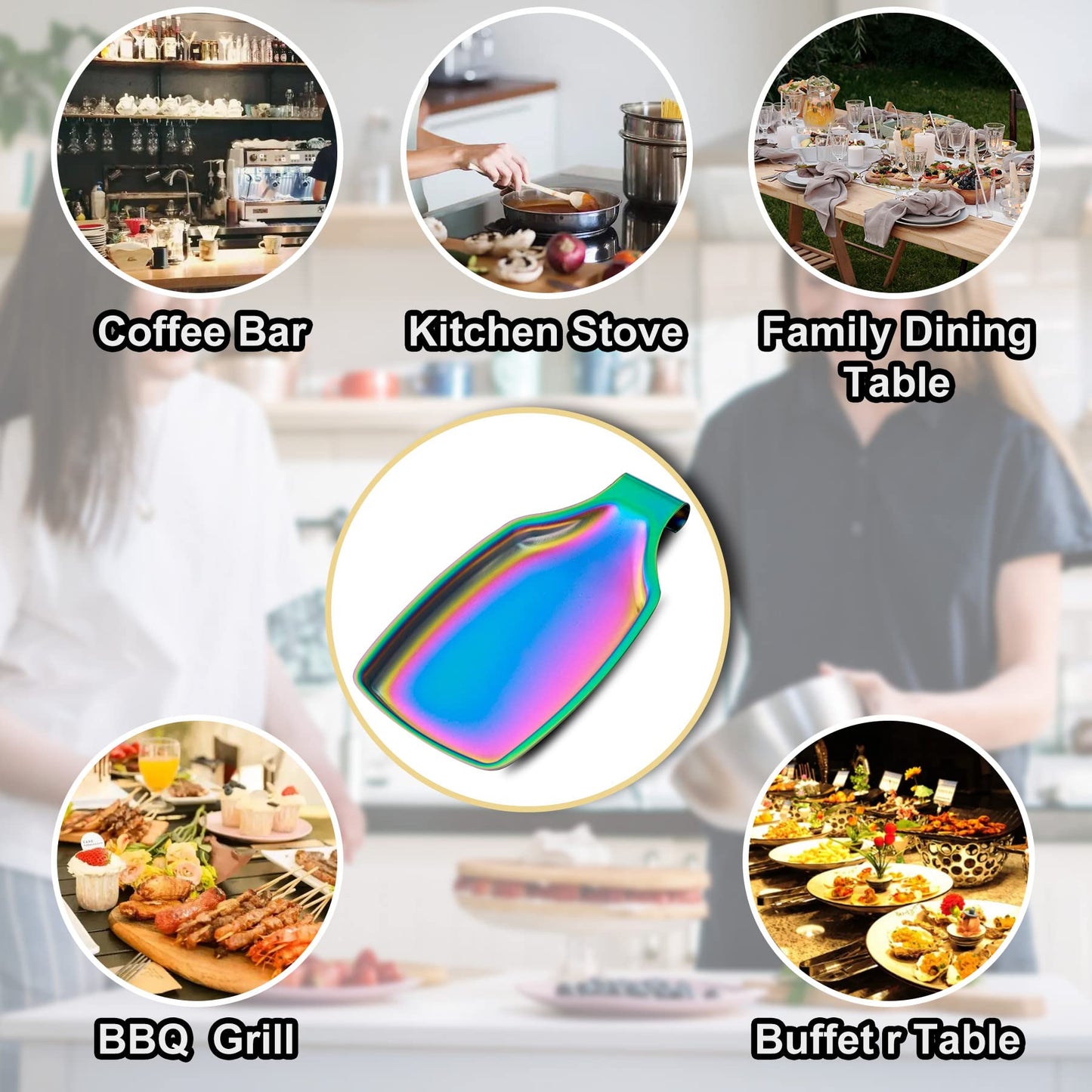 BETTWILL Rainbow Spoon Rest for Stove up, Stainless Steel Spoon Holder For Kitchen Counter, Large Spoon Rest, Spatula Spoon Ladle Utensil Holder, Dishwasher Safe, Rainbow Kitchen Accessories