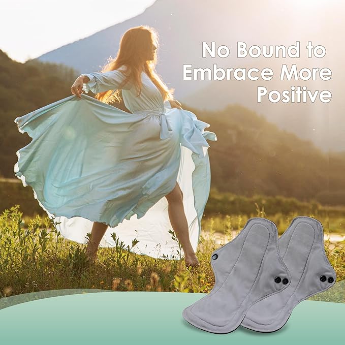 wegreeco 6 Pcs Reusable Menstrual Pads, Ultra Absorbent Cloth Pads for Heavy Flow, Sanitary for Teens, Women, Nonslip, Grey Inner, Black Outer, Small