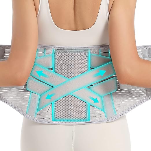 Back Brace for Lower Back Pain Relief - Back Support Belt for Women & Men for Herniated Disc, Sciatica. Removable Stays with 2 Different Hardness Sets (Grey, Large)