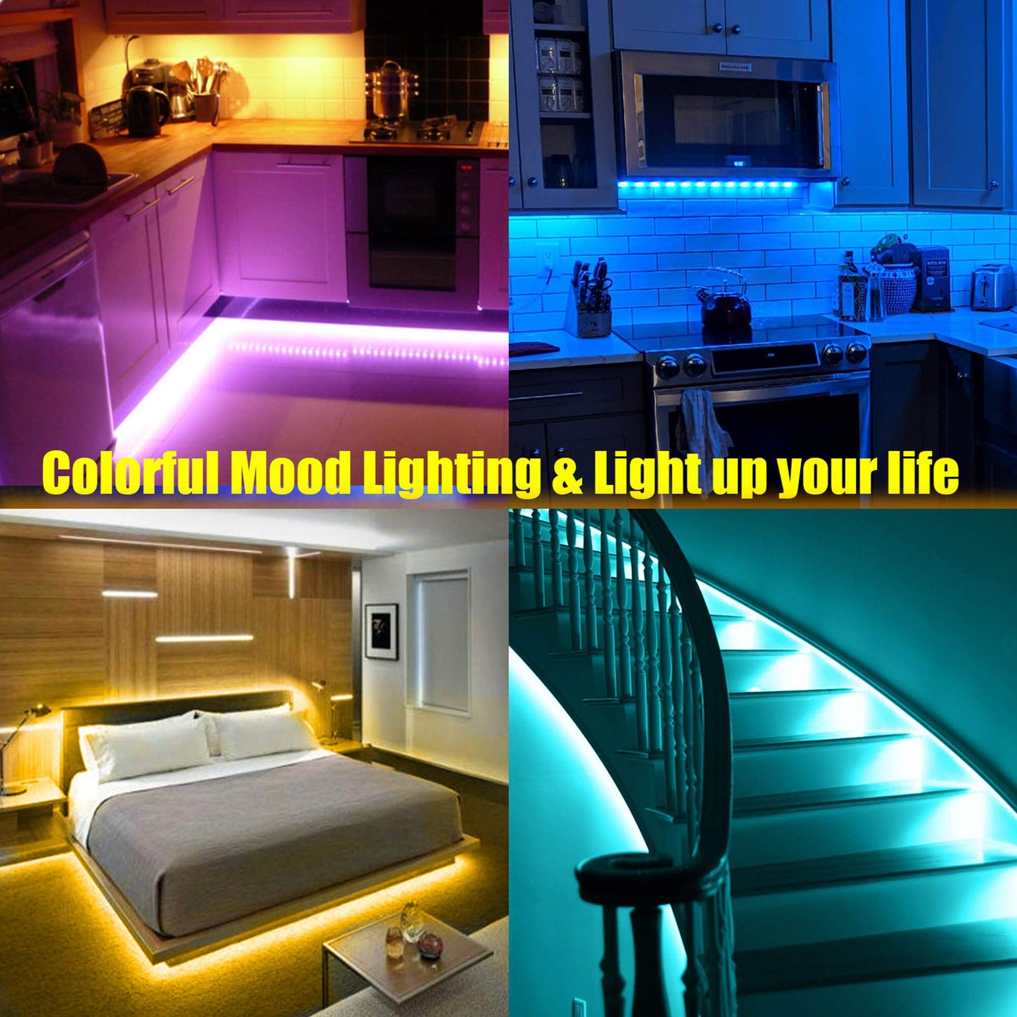 maylit 10 PCS Smart RGB Under Cabinet Lights Kit, Compatible with Alexa and Google Assistant, App and Remote Control, Music Sync Color Changing, Timer, Dimmable, for Cabinet, Counter, Shelf, Bookcase