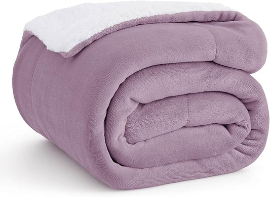 Bedsure Sherpa Fleece Throw Blanket for Couch - Thick and Warm, Soft Fuzzy Plush Throw Blanket for Winter, Sea Fog Purple, 50x60 Inches
