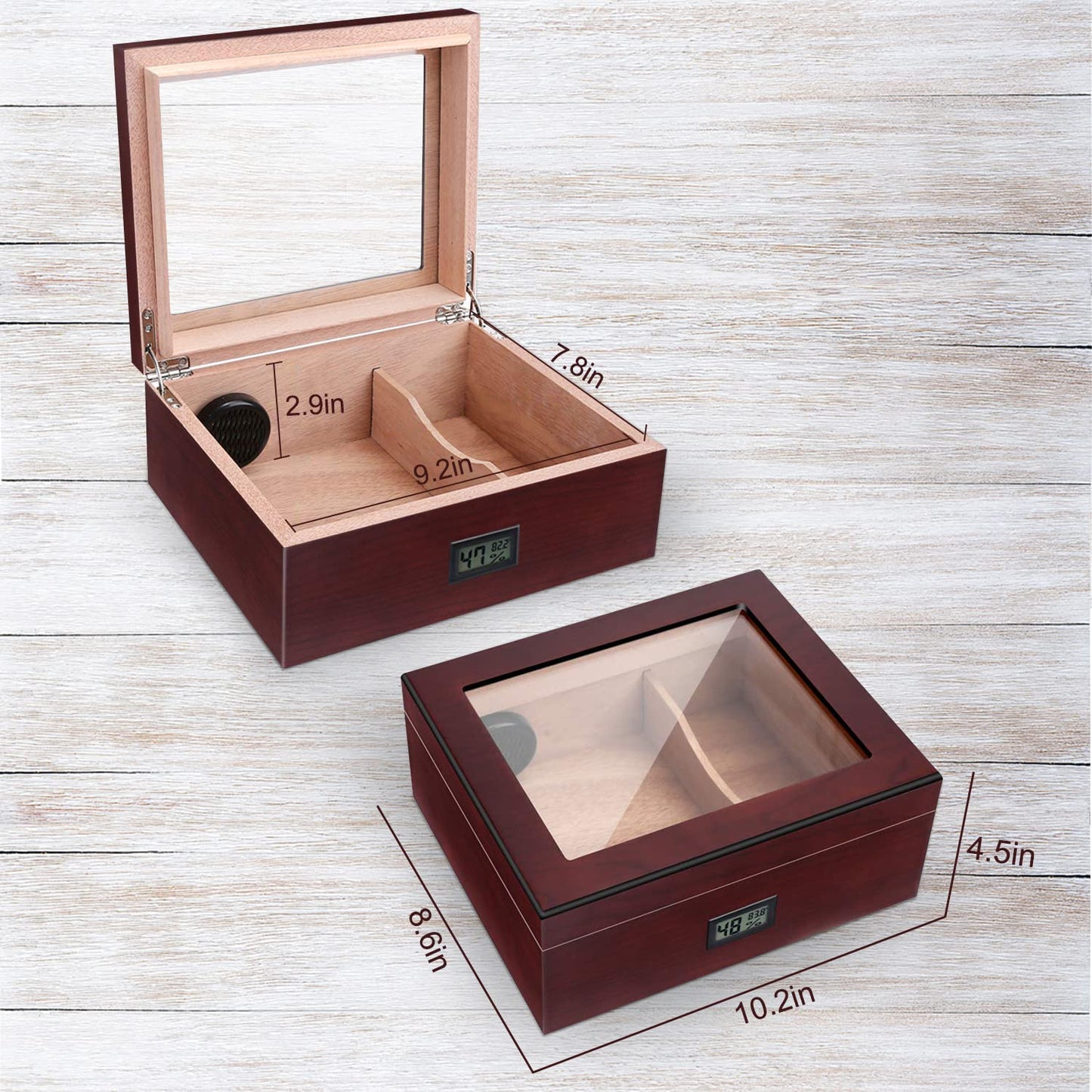 High Gloss Cigar Humidor Cigar Box, Real Solid Spanish Cedar Wood, Luxury Hygrometer and Humidifier, Desktop Humidors Gloss Black (25-50 Walnut)
