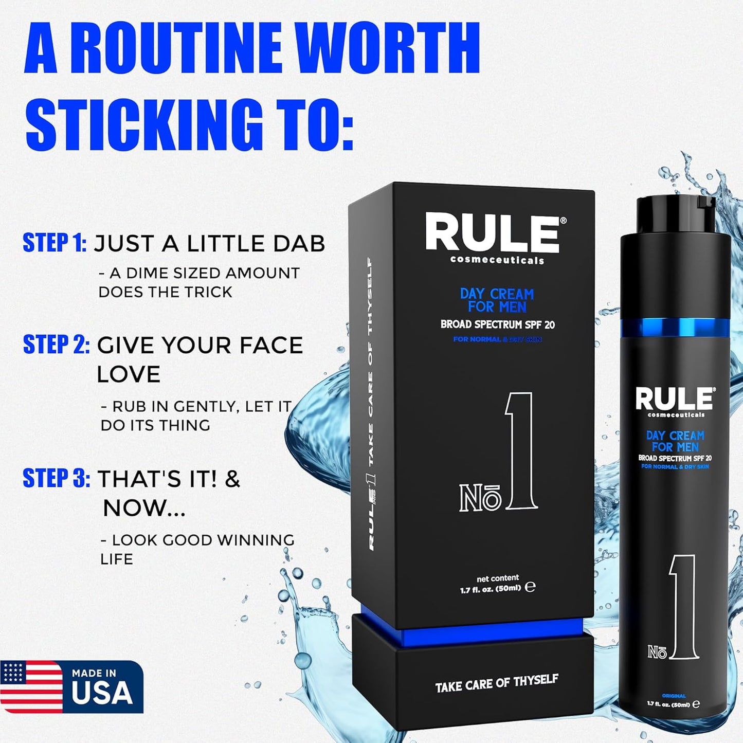 No.1 Day Cream for Men, 10-in-1 Anti-Aging Face Moisturizer to Reduce Wrinkles & Dryness, SPF 20, Collagen, Vitamins B, C & E - Normal & Dry Skin - Original, 50 mL