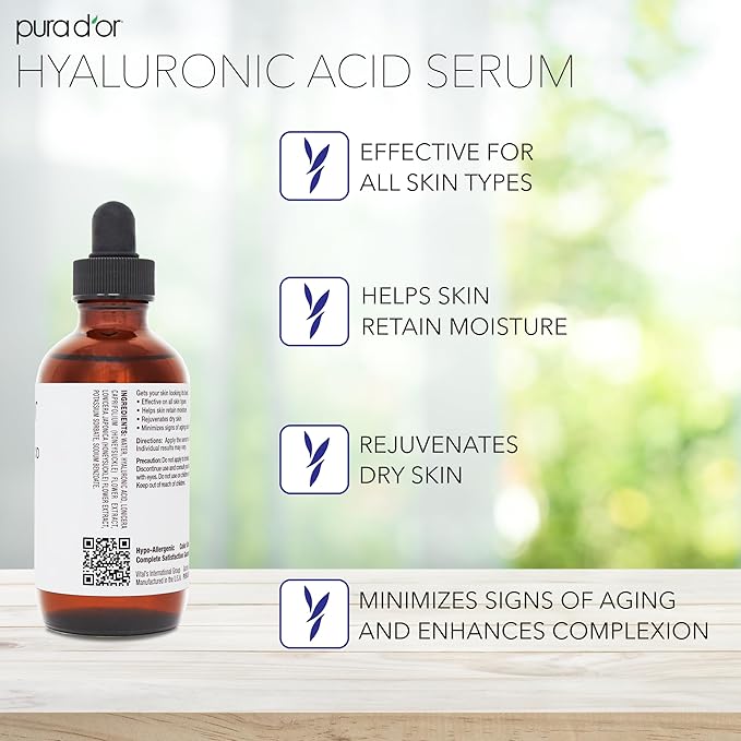 PURA D'OR Hyaluronic Acid Serum For Deep Hydration (3.3oz x3 = 9.9oz) Anti-Aging, Plumping & Moisturizing Formula For Smooth, Supple Skin - Natural Skincare Boost - Fine Lines & Wrinkle Reducer