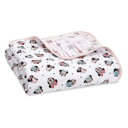 aden + anais Dream Blanket, Boutique Muslin Baby Blankets for Girls & Boys, Ideal Lightweight Newborn Nursery & Crib Blanket, Unisex Toddler & Infant Bedding, Shower Gifts, Minnie Mouse Rainbows