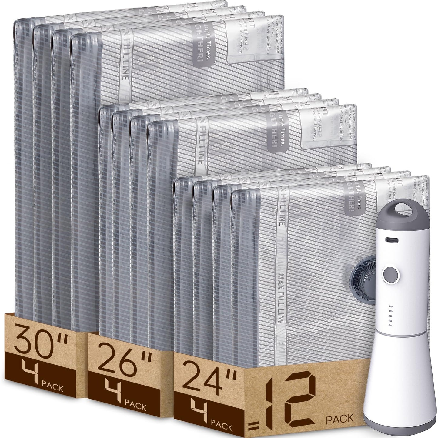 Vacuum Bags for Travel with Rechargeable air Pump, 15 Pack Carry-on Size Compression Packing Bags for Luggage and Suitcase, Space Saver for Clothes and Clothing Travel