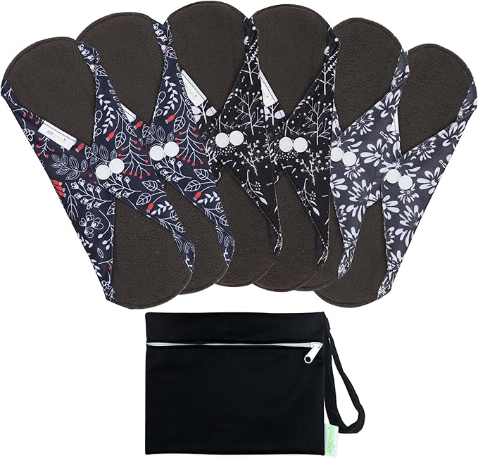 wegreeco Reusable Menstrual Pads - Reusable Sanitary Pads | Reusable Panty Liners | Soft Cloth Menstrual Pads - 6 Pack with 1 Cloth Mini Wet Bag (Large, Summer Flowers)