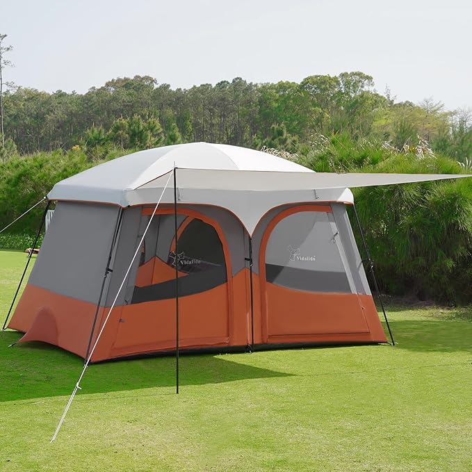 Vidalido Tents，6-8 Person Camping Tent with Extended Vestibule，2 Room Weather Resistant Family Tents，Easy Install Waterproof Outdoor Tent for Backpacking and Camping Hiking