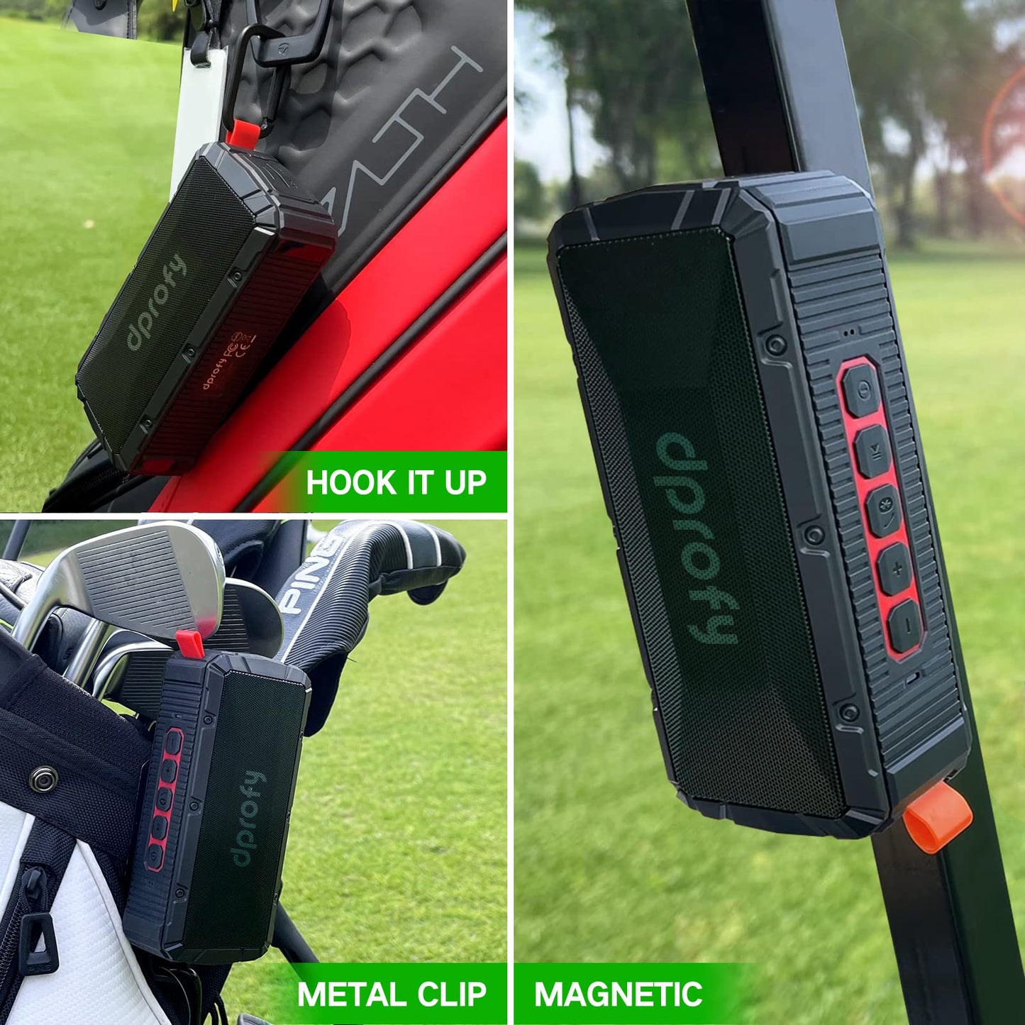 Pro Portable Magnetic Bluetooth Speaker - Wireless Waterproof IPX6/Shockproof - 3rd Gen Magnetic Speaker for Golf Cart - 24 Hr Playtime - TWS & SD Card Function + Case