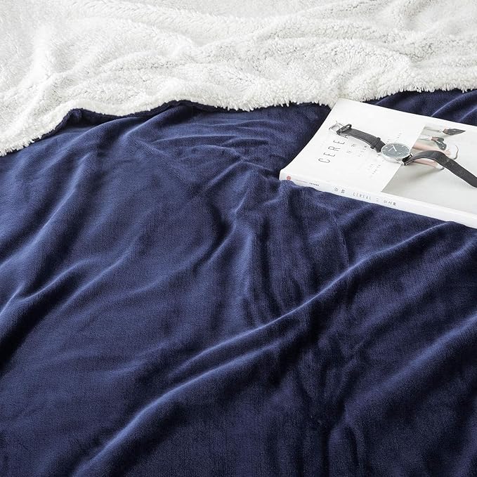 IR Imperial Rooms Navy Sherpa Fleece Throw Blanket for Bed - Wholesale Bulk Pack of 16 Sherpa Blankets - Soft Fluffy Throw Blankets for Hotels, Guest Bedroom, 50x60 Inches