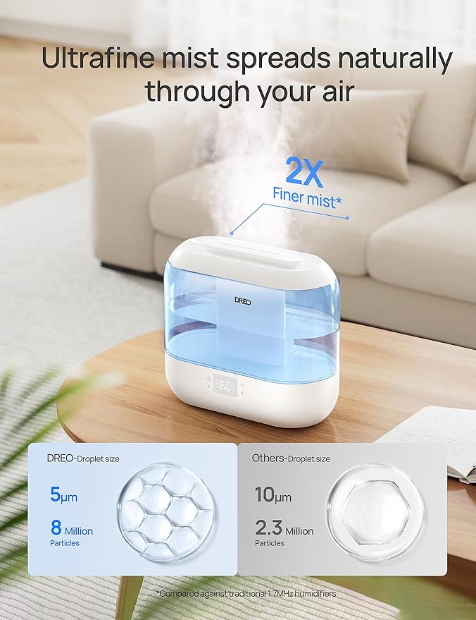 Dreo Humidifiers for Bedroom, Top Fill 4L Smart Cool Mist Humidifier with Oil Diffuser, Cartridge, Nightlight, 32H Runtime, Quiet Ultrasonic Humidifiers for Home, Baby Nursery, Plants, Office, HM311S