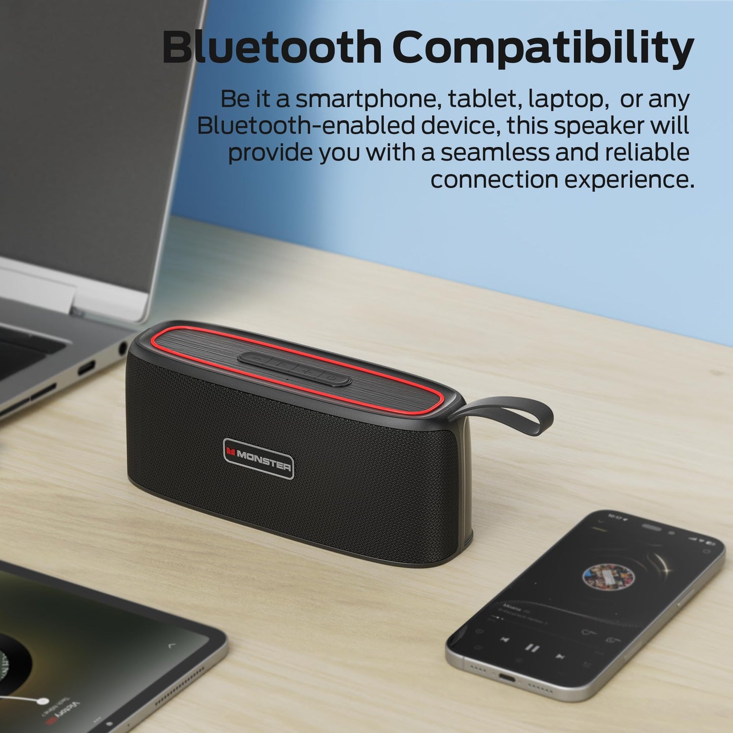 Monster Shock Portable Bluetooth Speaker, True Wireless Speaker, 30W Loud Stereo Sound, IPX6 Waterproof,17 Hours Playback, Bluetooth 5.4 TWS Pairing ，Outdoor Speakers with Handle