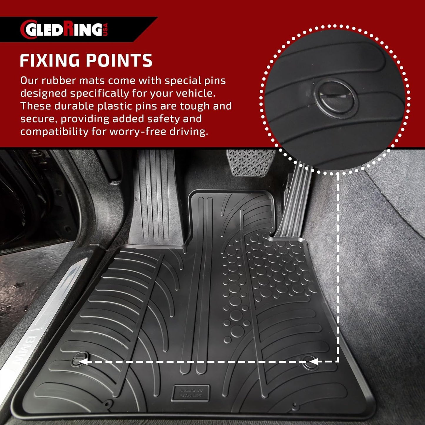 Gledring USA Custom Fit All-Weather Rubber Floor Mats Intended for Land Rover Range Rover Velar 2018-2022, No Trimming Required, Tailored Custom Fit, Protects from Rain, Mud, & Snow