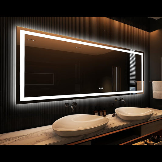 Amorho LED Bathroom Mirror 84" X32" with Front and Backlight, Large Dimmable Wall Mirrors with Anti-Fog, Shatter-Proof, Memory, 3 Colors, Double LED Vanity Mirror