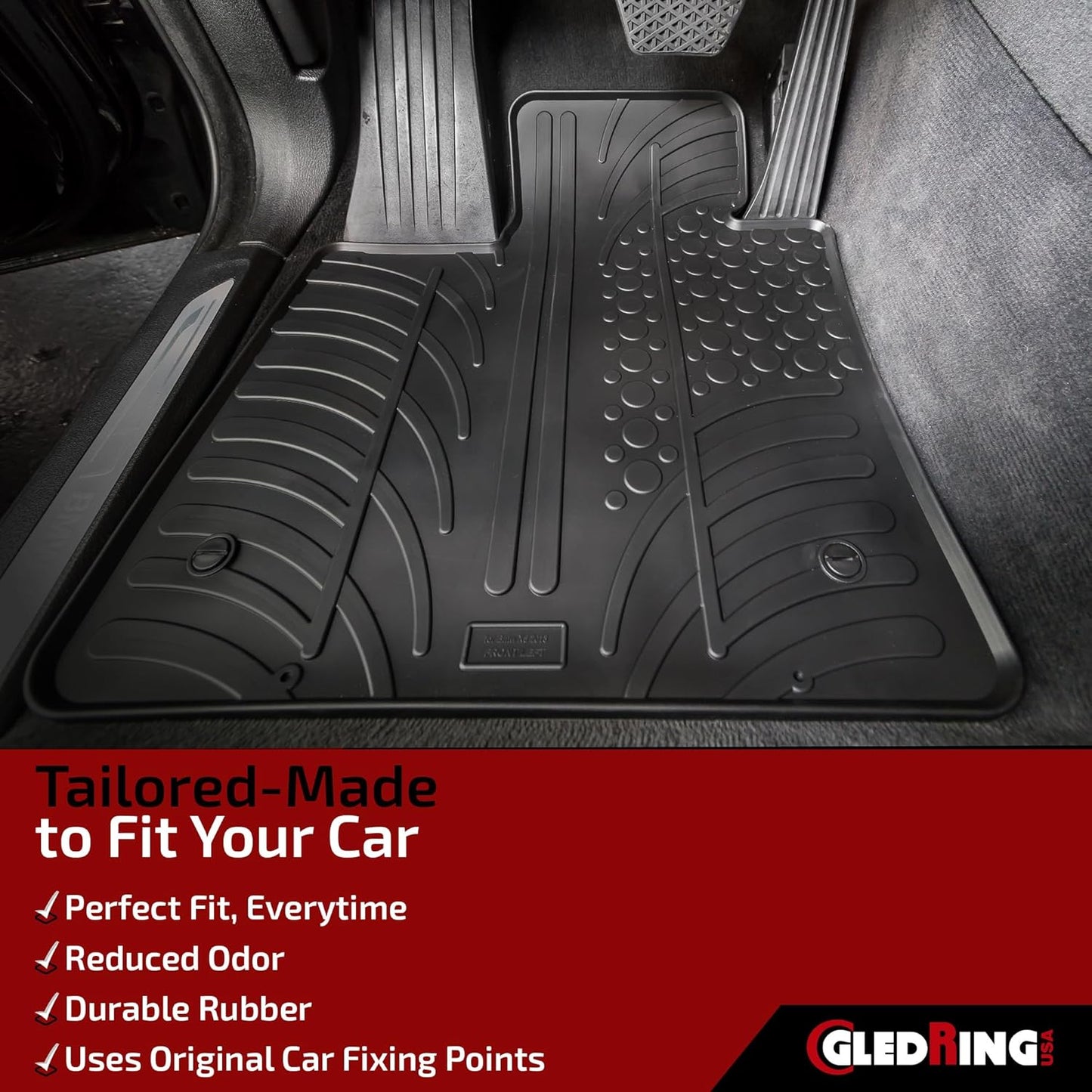 Gledring USA Custom Fit All-Weather Rubber Floor Mats Intended for Land Rover LR2 2007-2015, No Trimming Required, Tailored Custom Fit, Protects from Rain, Mud, & Snow
