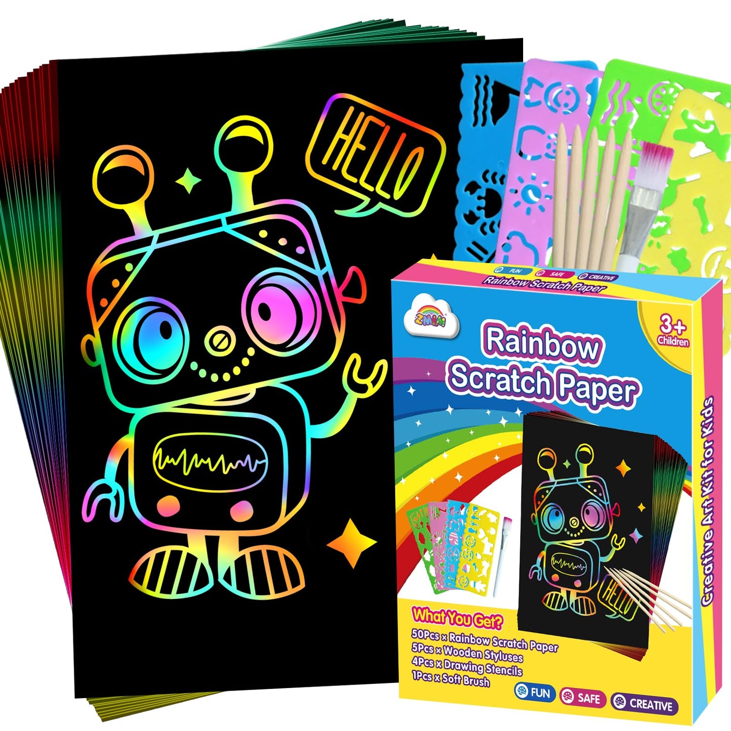 ZMLM Scratch Art Crafts Girls Gifts, Rainbow Scratch Paper Art Gifts for 3 4 5 6 7 8 9 10 Years Old Girls and Boys Kids, Arts and Crafts for Kids 4-6 Birthday Toys and Games Activities Gift (Pink)
