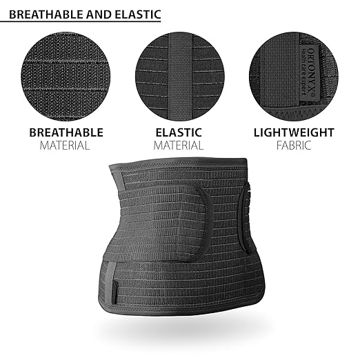 ORTONYX Abdominal Binder for Postpartum, C-Section, and Hernia Support - Belly Band for Women and Men - Adjustable Velcro, Breathable Fabric, Lower Back Support - Black XXL