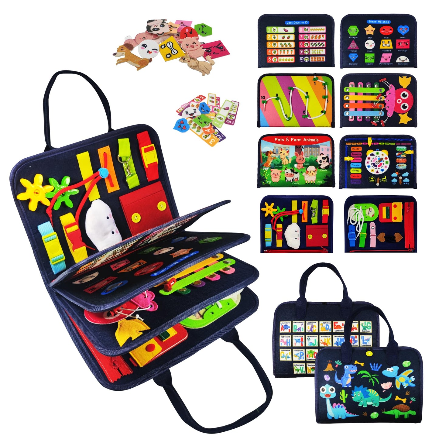 TenFans Busy Board - Montessori Toys for 1 2 3 4 Year Old - Sensory Toys for Toddlers 1-4 - Gifts for Boys Learning Fine Motor Skills - Educational Activities Travel Toys for Car Airplane
