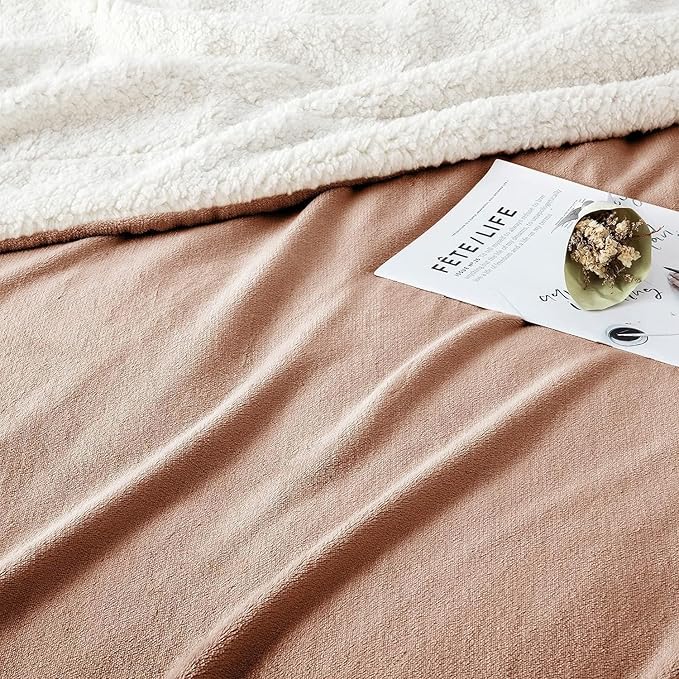 IR Imperial Rooms Camel Sherpa Fleece Throw Blanket Twin Size for Bed - Wholesale Bulk Pack of 12 Sherpa Blankets - Soft Fluffy Throw Blankets for Hotels, Guest Bedroom, 60x80 Inches