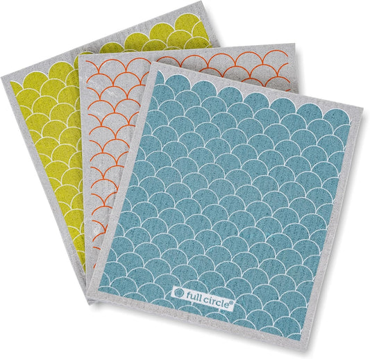 Full Circle Set of 3 Good Sheet Plant-Based Dishcloths – Super-Absorbent Reusable Dish Cloths - Multi-Use Washable Cleaning Cloths/Towels, Scales