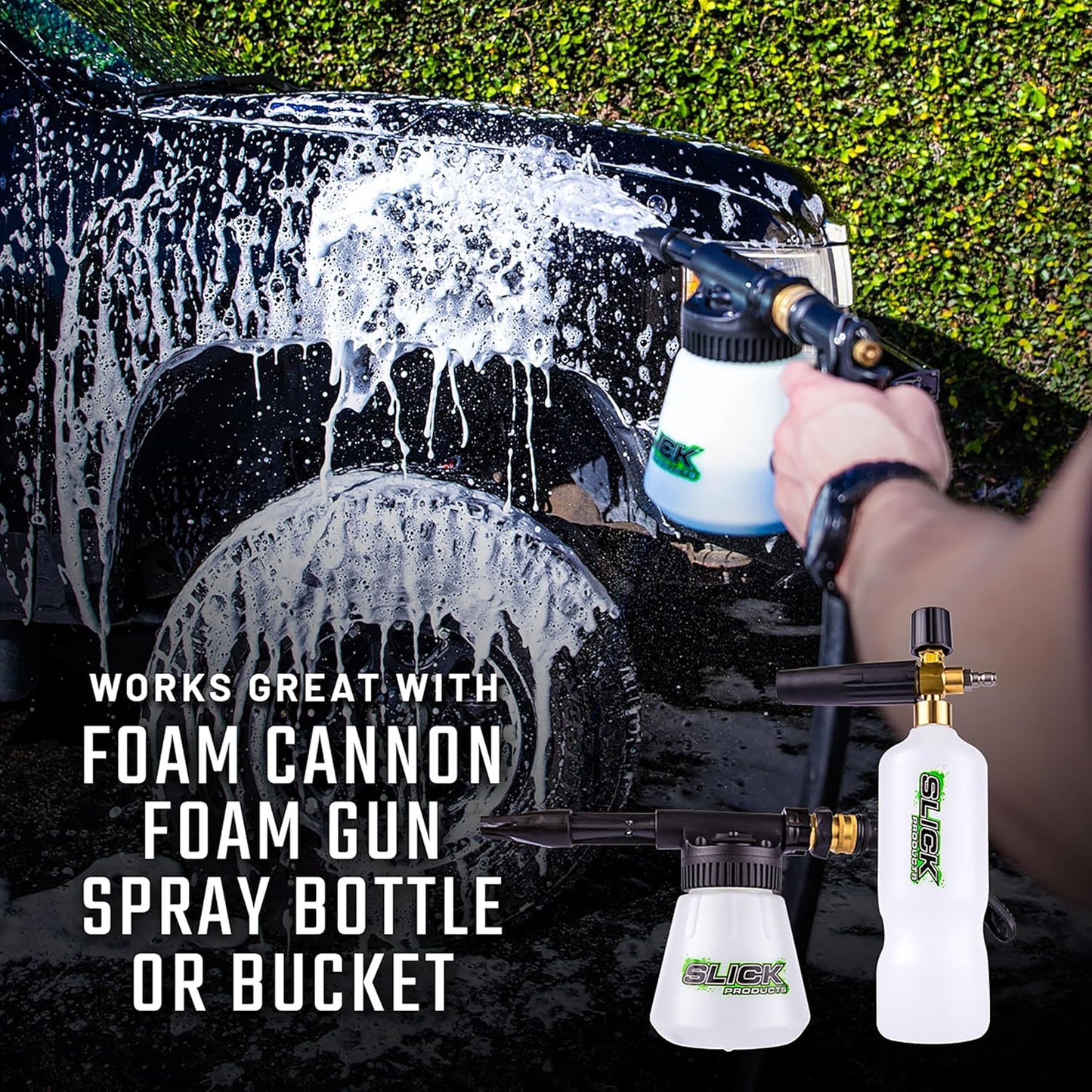 Slick Products Wash & Wax Extra Thick Foaming Cleaning Solution Motorcycle, Truck, Trailer, Boat, Car Wash Soap - Works With Foam Cannon, Foam Gun, Sprayers, Buckets, 32 oz., Tropical Scent