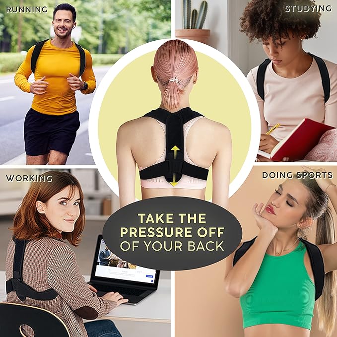 Neck Stretcher & Posture Corrector for Women and Men, FSA HSA Eligible, Cervical Traction for Spine Alignment, Adjustable Upper Back Brace & Elastic Support for Shoulder Back Pain Relief (Black)
