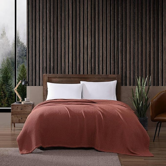 Eddie Bauer Blanket Soft Waffle Weave Bedding, Medium Weight Bedroom Decor, Softens Every Wash, King, Orange