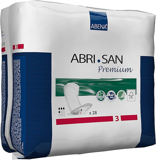 Abena Abri-San Premium Incontinence Pads, Light Absorbency, (Sizes 1 To 3A) Size 3, 28 Count