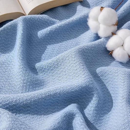 Bedsure 100% Cotton Blanket King Size for Bed - Breathable and Lightweight, Soft Cozy Textured Herringbone Woven Blanket for Summer Spring, Ashley Blue, 108x90 inches
