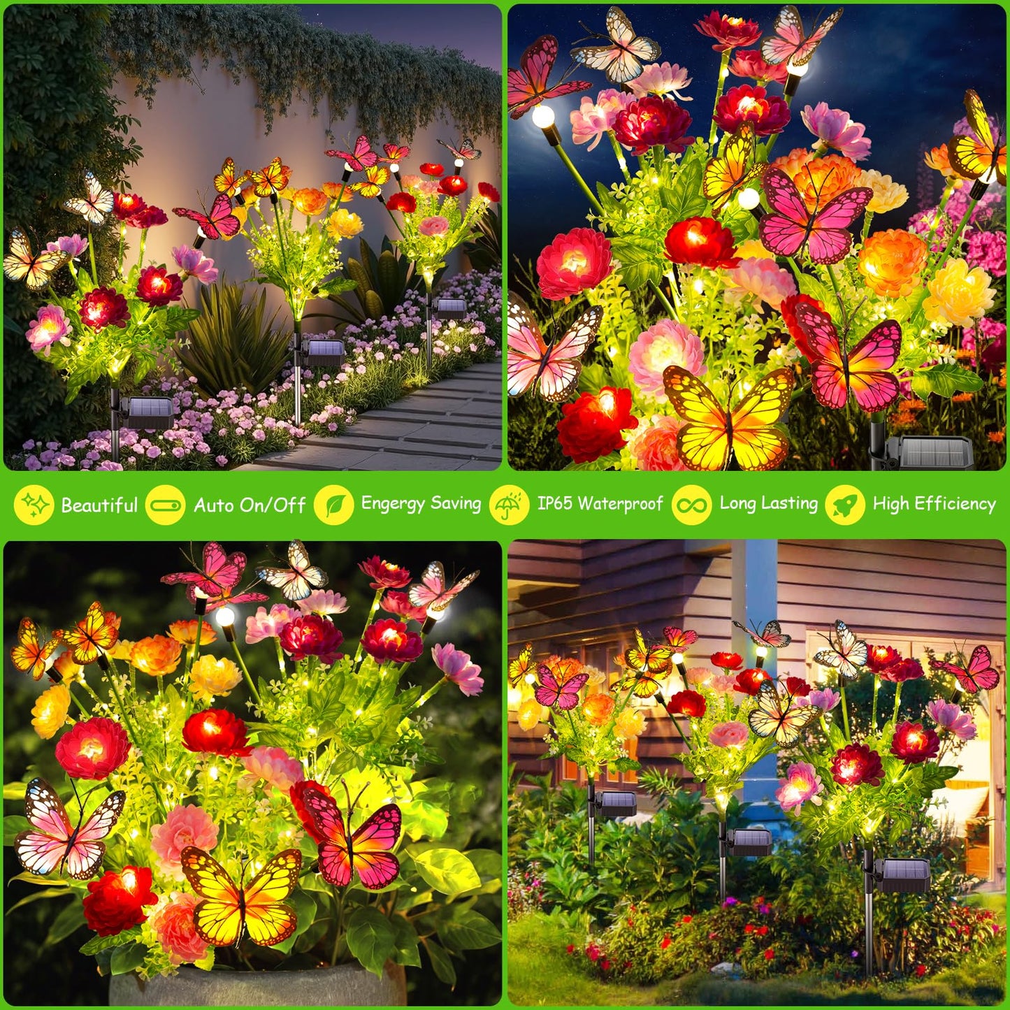 GARPAR Solar Garden Lights, 3 Pack Swaying Solar Lights with 9 Butterflies & 21 Blooming Flowers, Solar Flowers Lights Outdoor Waterproof, Solar Outdoor Lights for Yard Patio Garden Decor, Gift