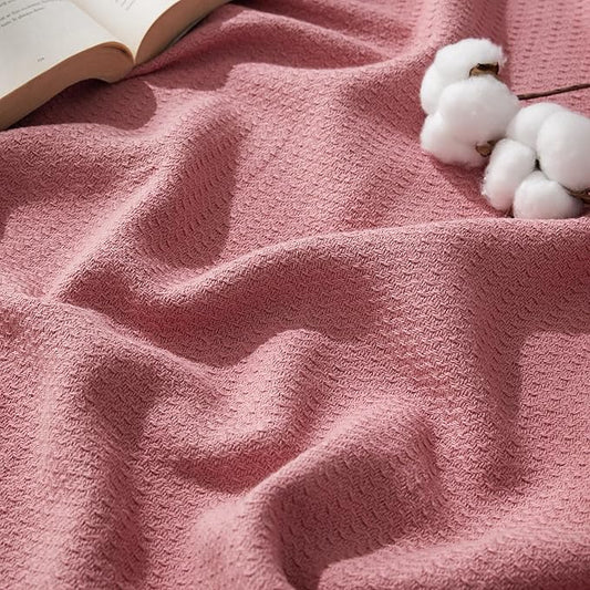 Bedsure 100% Cotton Large Throw Blanket for Couch 50x70 inches - Breathable and Lightweight, Soft Cozy Herringbone Woven Blanket for Summer Spring, Pink