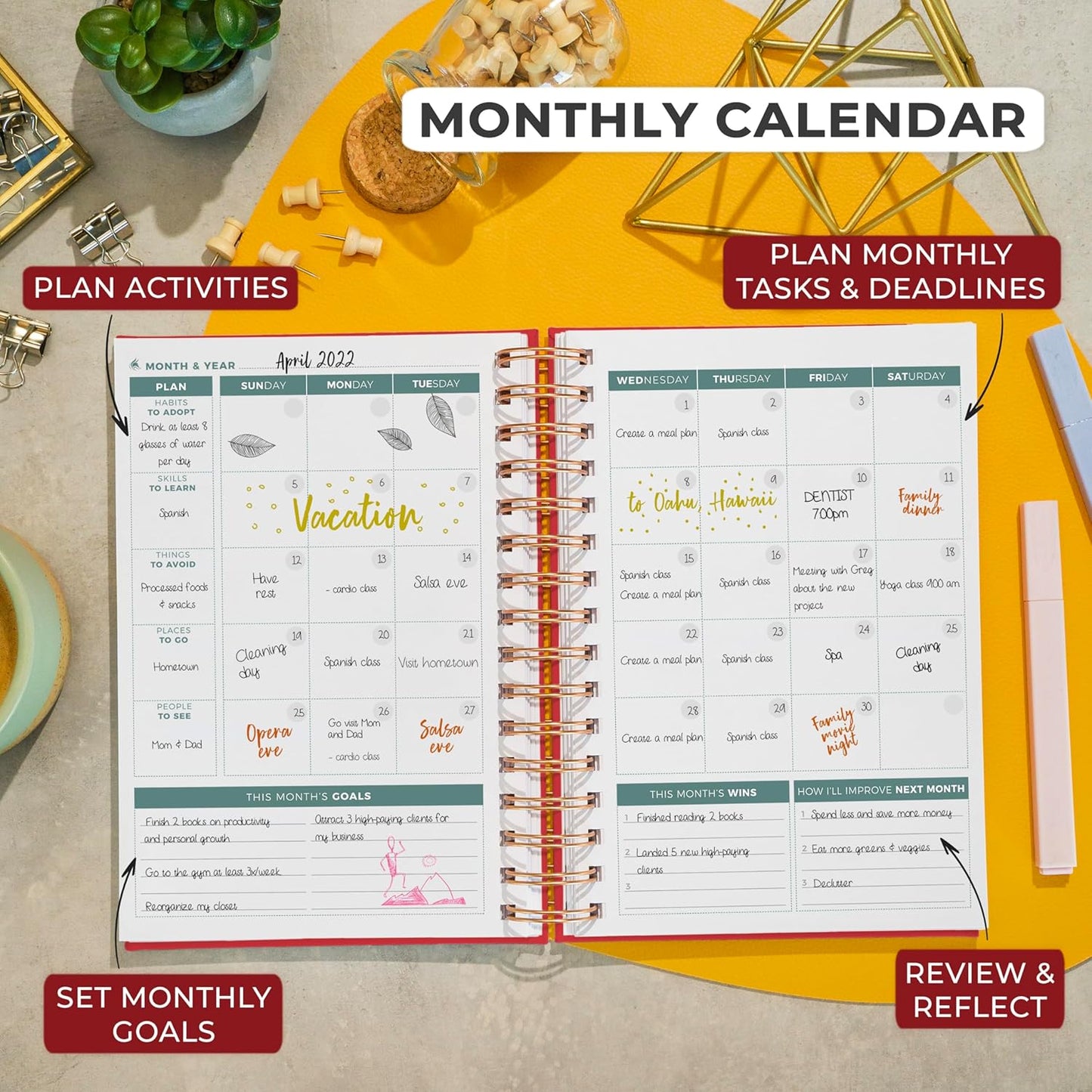 Clever Fox Planner 2nd Edition Spiral – Colorful Weekly & Monthly Goal Planner, Time Management & Productivity Organizer, Undated (Red)