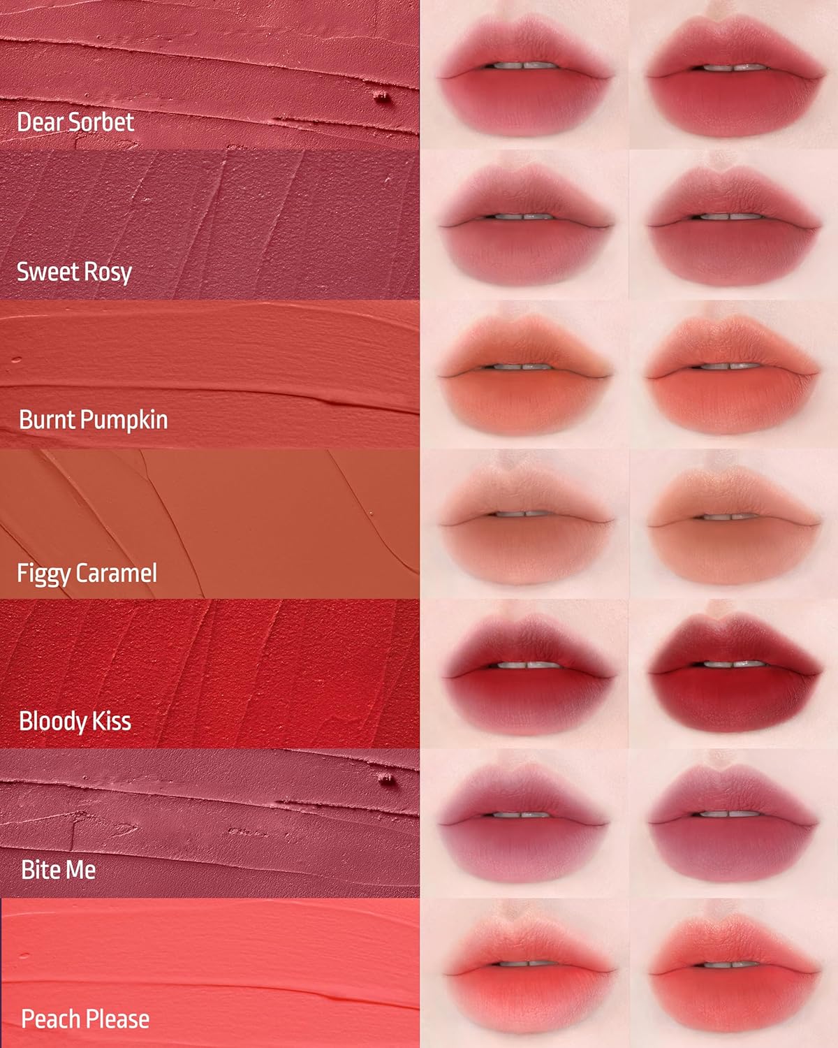 HEVVYMAKEUP Blurring Effect Lip Tint - Airy Velvet Matte Lips - Vegan, Longwear, Vibrant, Buildable Creamy Soft Texture - Korean Lip Makeup, Burnt Pumpkin, 0.13 fl.oz.