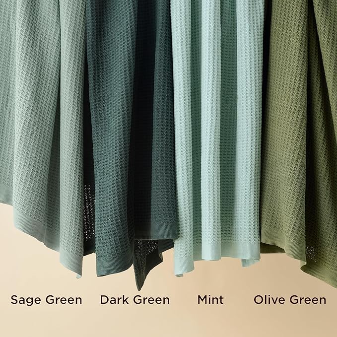 Bedsure 100% Cotton Blanket King Size for Bed - Breathable and Soft, Waffle Weave Blanket for Summer Spring, Olive Green, 104x90 inches
