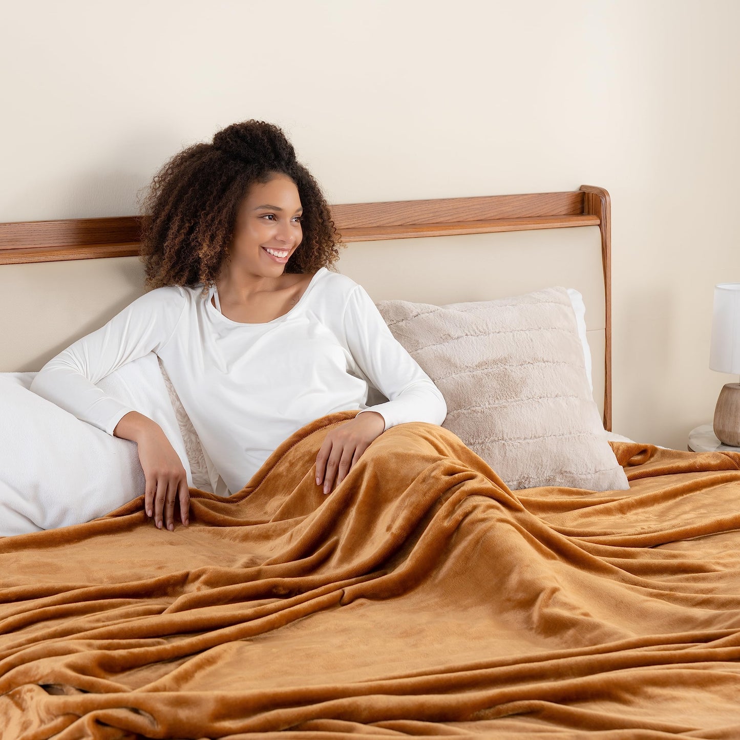 Berkshire Blanket Classic VelvetLoft® Solid Bed Blanket, Queen Size Bed Blanket, Lightweight Soft Fuzzy Plush Blanket for Bed and Couch, Butterscotch Orange, 90x90 Inches