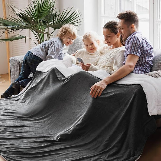 Bedsure Sherpa Fleece Oversized Cal King Blankets for Bed - Thick and Warm, Soft Fuzzy Plush Large Blanket for Winter, Charcoal, 112x98 Inches