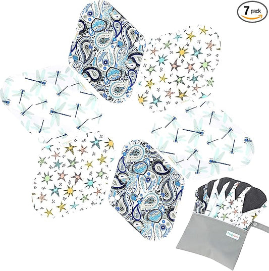 7pcs Set 1 pc Mini Wet Bag +6pcs Absorbent Reusable Sanitary Pads/Washable Cloth Menstrual Pads (L,Elegant)…