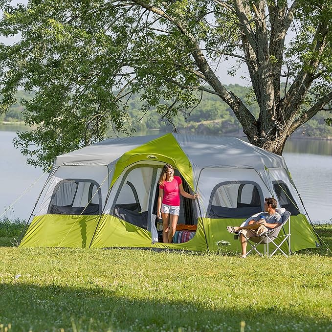 CORE Instant Cabin Tents | 6 Person / 9 Person / 10 Person / 12 Person Family Cabin Multi Room Pop Up Tents Car Camping | Included Storage Pockets for Camping Accessories